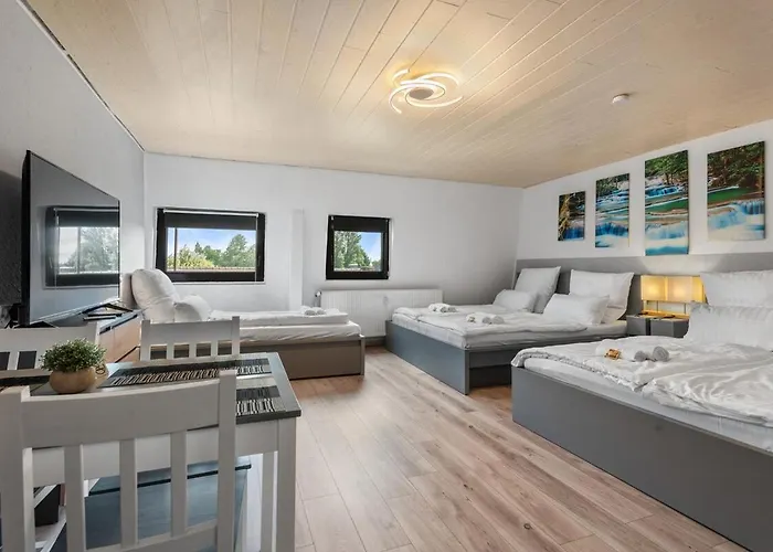 Апартаменты Dg - Einfach Aber Sehr Komfortabel - Fuer Bis Zu 12 Personen - Gruppen, Messe, Monteure, Studenten - Voll Ausgestattet - 3 Smart-tv 55 Zoll Netflix, 1000 Mbit Wlan, Voll Ausgestattete Kueche